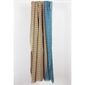 Foulard Coton Bio Pivoine Bleu