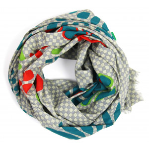 Foulard Coton Bio Ichimatsu Beige Gris