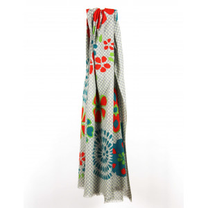 Foulard Coton Bio Ichimatsu Beige Gris