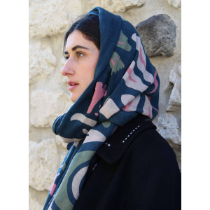 XL Wool Scarf Aliona Navy Marine