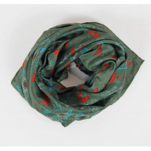 Carré Soie Flora Kaki