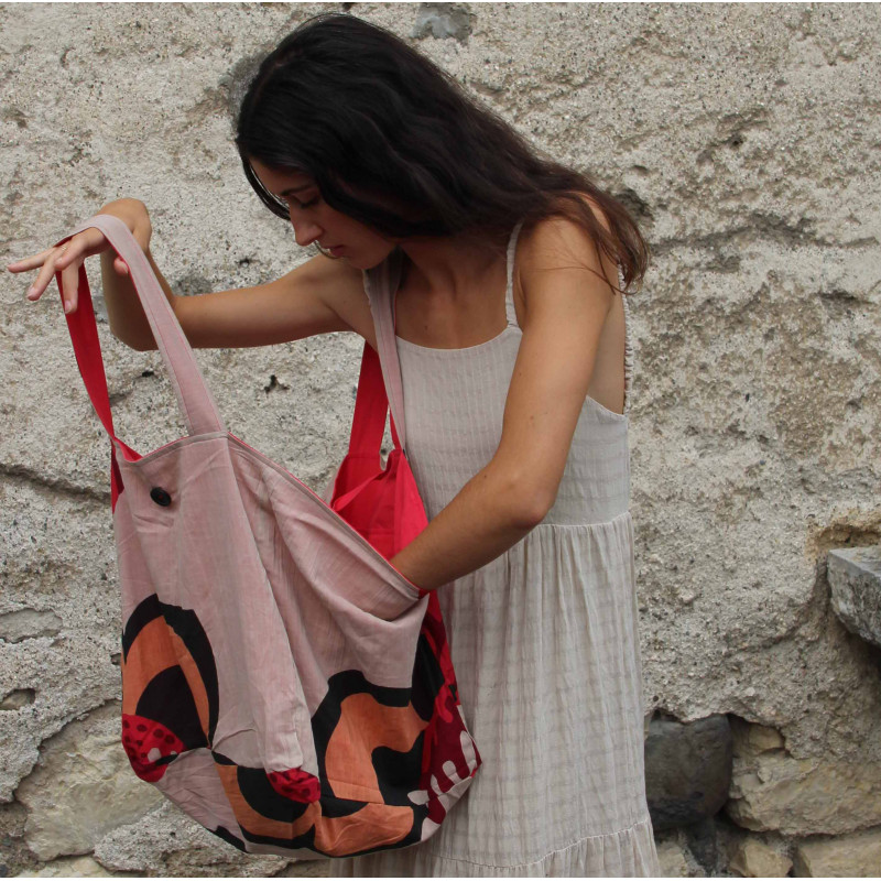 Cabas en coton upcycling Prunus Rouge Red