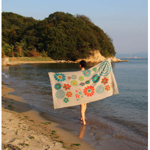 Foulard Coton Bio Ichimatsu Beige Gris