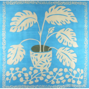Carré Laine Monstera Bleu