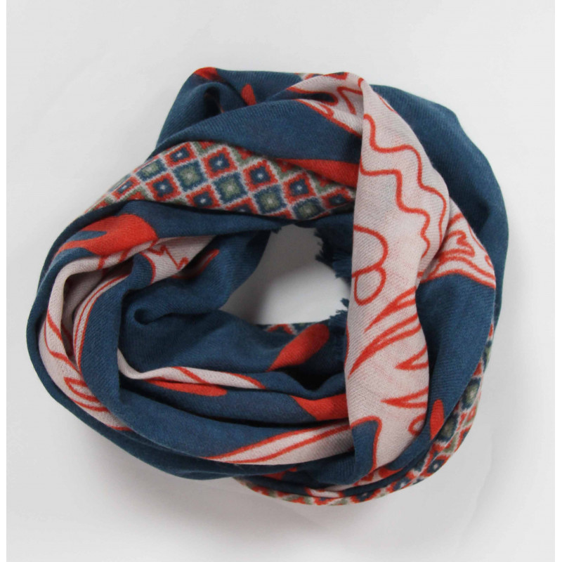 Wool Scarf Grues Marine Blue