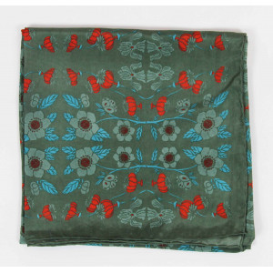 Carré Soie Flora Kaki