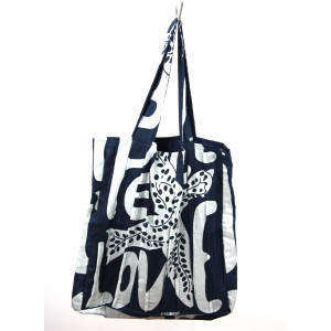 Upcycling Silk Bag Musette Peace and Love Marine