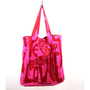 Upcycling Silk Bag Musette Peace & Love Fuchsia