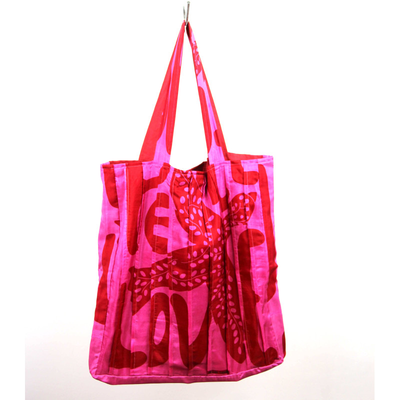 Upcycling Silk Bag Musette Peace & Love Fuchsia