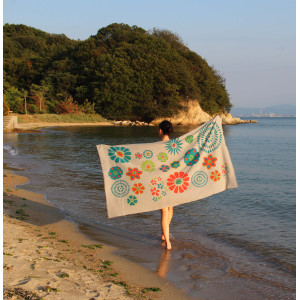 Foulard Coton Bio Ichimatsu Beige Gris