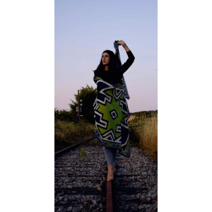 XL Wool Scarf Ndebele Vert Green