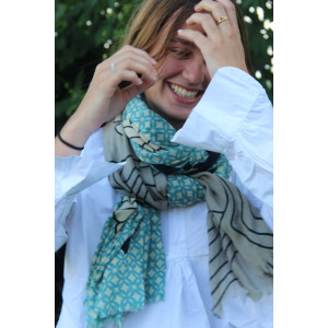 XL Wool Scarf Origami Blue
