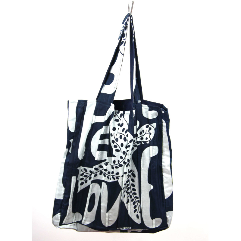 Upcycling Silk Bag Musette Peace and Love Marine