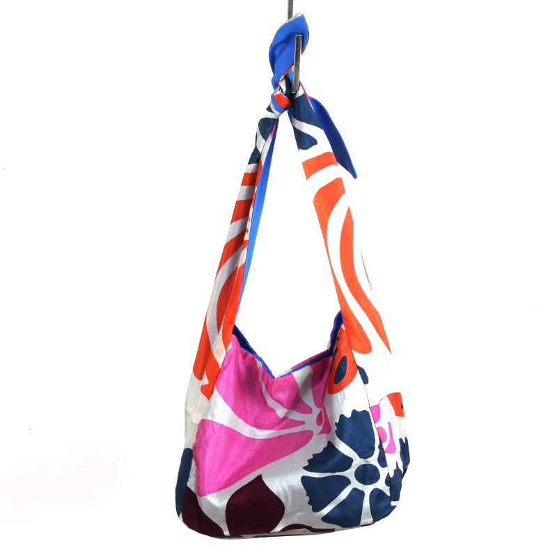 Upcycling Silk Bag Bobby Flower Power Gris