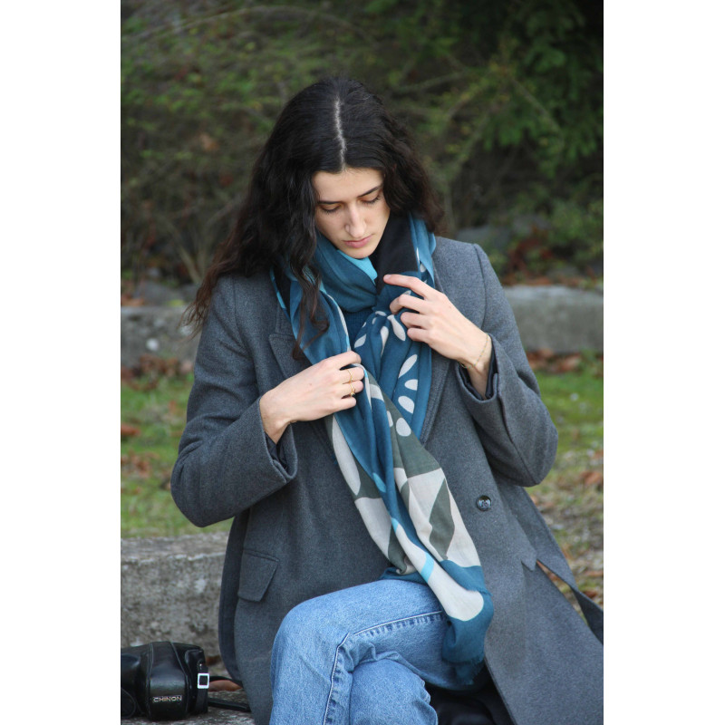 XL Wool Scarf Oasis Blue Bleu