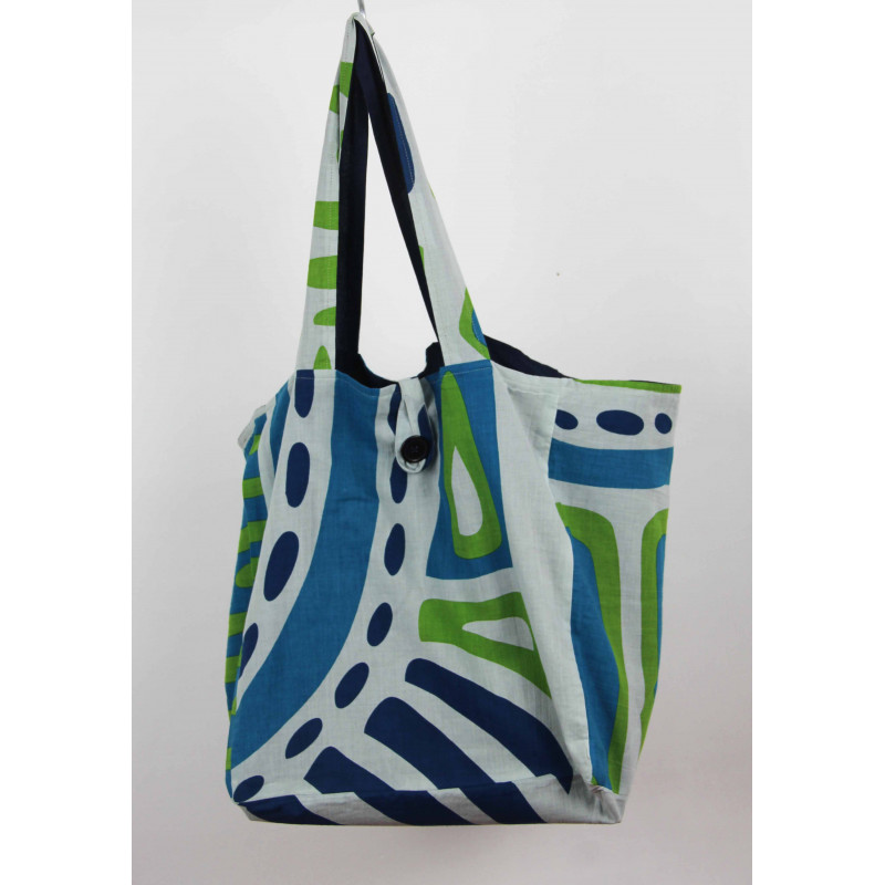 Cabas en coton upcycling Shangha Bleu Blue