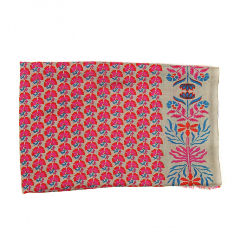 Echarpe Laine Marigold Fuchsia fond beige