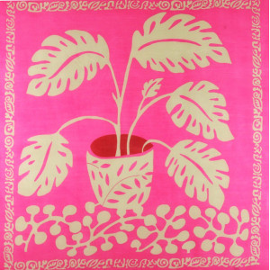 Carré Laine Monstera Fuchsia