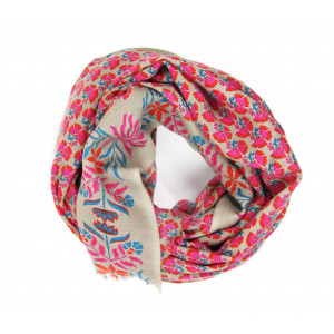 Wool Scarf Marigold Fuchsia Beige