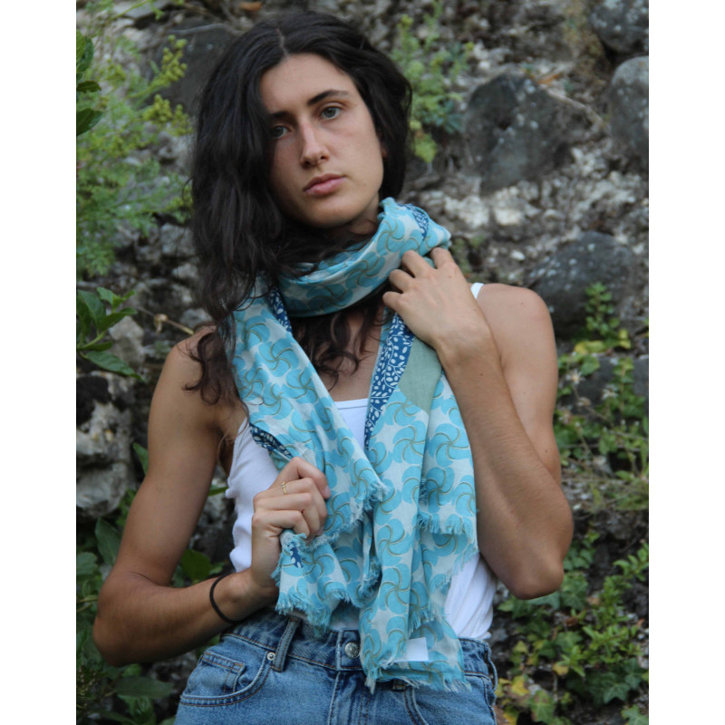 Foulard Coton Bio Baobab Bleu Blue
